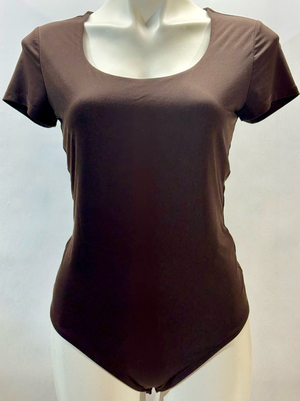 Express Brown Scoop Neck Short Sleeve Bodysuit